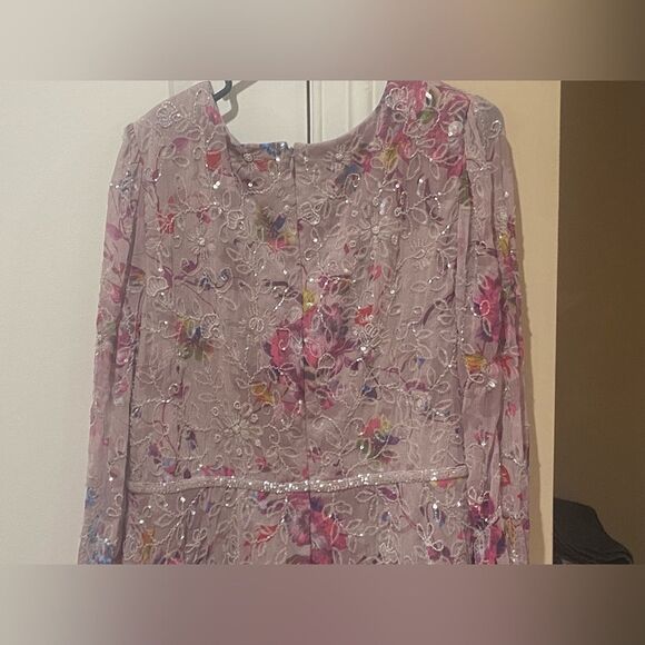 Mac Duggal Floral Embellished Long Sleeve Midi Dress Mauve G1689 - Picture 9 of 11